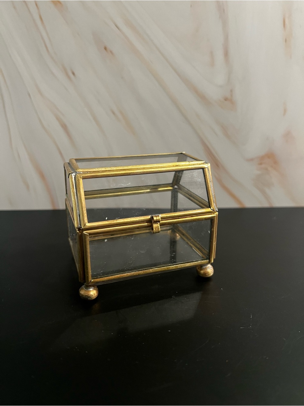 Source Unknown Gold Glass Jewelry Trinket Box